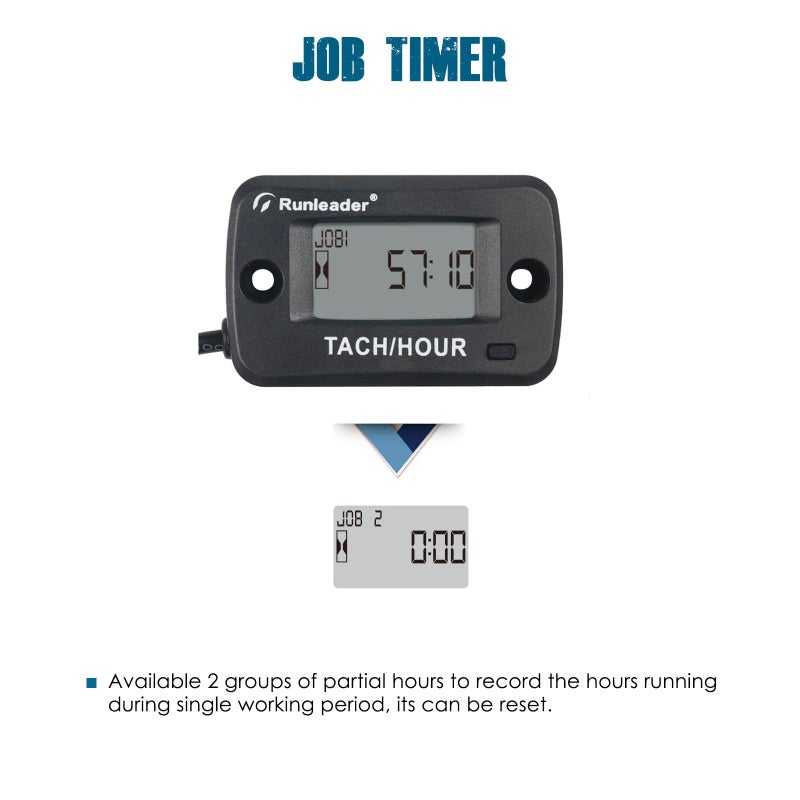 Runleader Rotating Shaft Hour Meter Tachometer,RPM Magnetic Pickup,Maintenance Reminder,Display Shutdown for Lawn Mower Generator Compressor Marine Diesel/Gas Engine Motor and Process/Power Equipment. - Image 3